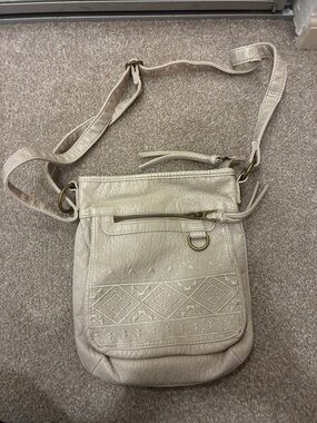 Women's Cream Crossbody Bag with Embossed Geometric Detail